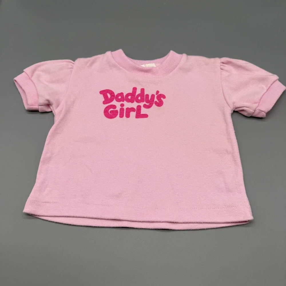 Vintage Hopscotch Daddys Girl Pink Puffed Sleeve T-Shirt 18M Single Stitch 80s